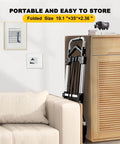 330 LB Capacity Folding Hand Truck Dolly Cart, Portable Aluminum Dolly Cart stored in living room, folded, next to sofa and cabinet.
