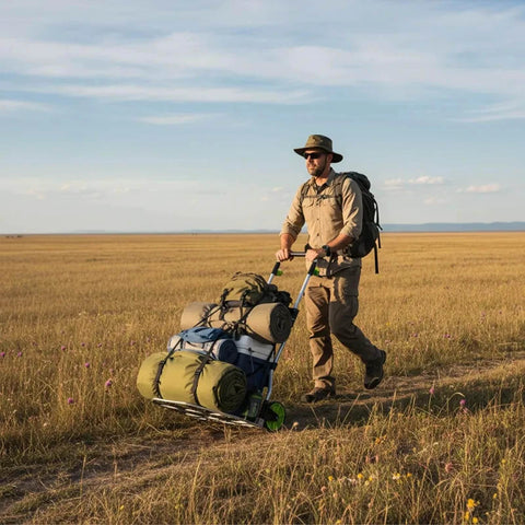 Man using ✝️ Folding Hand Truck and Dolly with camping gear in field