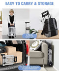 Collage showing uses of 270LBS Utility Luggage Cart with 4 Wheels, 100% Aluminum Hand Truck Dolly in home and travel settings.