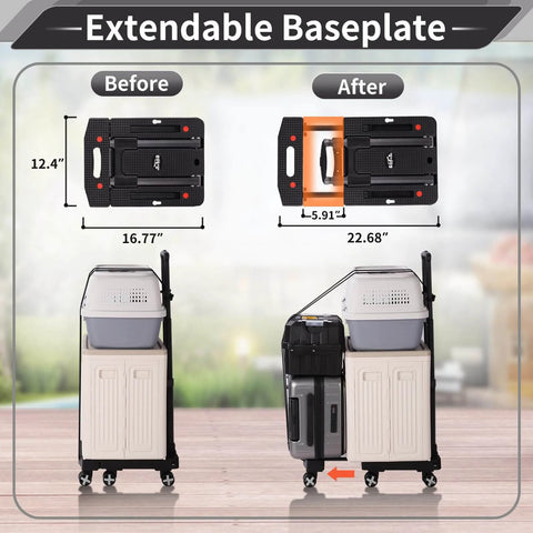 Folding Hand Truck Lightweight Hand Truck Dolly Foldable with extendable baseplate, luggage cart with 6 rotate wheels shown in before and after view.