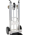 ✝️ COSCO 4-in-1 Folding Series Hand Truck with Flat-Free Wheels, front view of sturdy metal frame and durable wheels