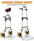 Front and side view of ✝️ 380 LB Capacity Folding Hand Truck Heavy Duty Foldable Dolly Cart with adjustable handle and wheels.