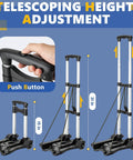 Adjustable telescoping handle of ✝️ Small Folding Hand Truck Dolly with 2 Wheels, Foldable Luggage Cart, showcasing different height settings.