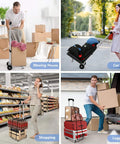 270LBS Utility Luggage Cart with 4 Wheels used for moving house, car seat transport, shopping, and luggage handling.