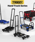 Folding Hand Truck 500 LB, Portable Heavy Duty Dolly Cart with 4 Wheels (2 with Brake) & Extendable 26" Plate displayed in various models