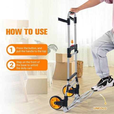 Unfolded ✝️ 380 LB Capacity Folding Hand Truck Heavy Duty Foldable Dolly Cart with Wheels in use, aluminum design