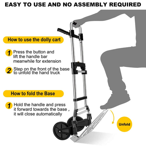 Tutorial on how to use the ✝️ 330 LB Capacity Folding Hand Truck Dolly Cart, Portable Aluminum Dolly Cart with rubber wheels and telescoping handle.