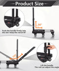 Adjustable height and angle illustration of Folding Hand Truck Lightweight Hand Truck Dolly Foldable, Luggage cart with 6 Rotate Wheels, Utility Cart with Adjustable Handle, Collapsible Dolly for Moving (Black).