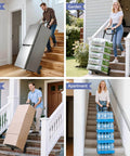 460 LBS Stair Climbing Dolly in use for moving fridge, garden supplies, boxes, and water bottles on stairs