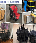 Collage of Foldable Luggage Cart for Travel & Moving, 290lbs Dolly Cart with Wheels carrying boxes, car seat, and luggage bags
