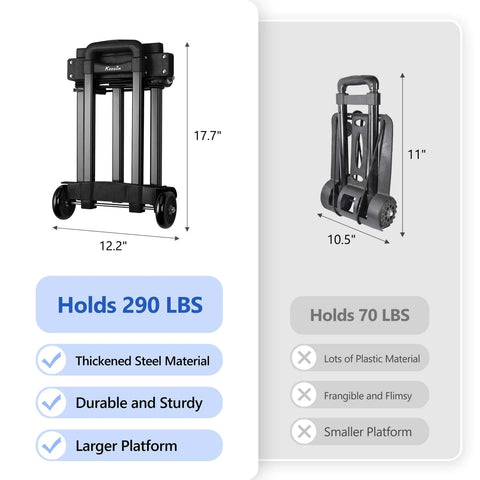 Foldable Luggage Cart for Travel & Moving, 290lbs Dolly Cart with Wheels comparison, thicker steel, durable, 17.7 inches high