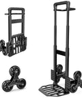 460 LBS Stair Climbing Dolly with telescoping handle, thickened steel and triangular wheels for stairs; front and folded views.