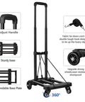 Foldable Luggage Cart for Travel & Moving, 290lbs Dolly Cart with Wheels, showing handle, tie-down cord, and expandable baseplate features.