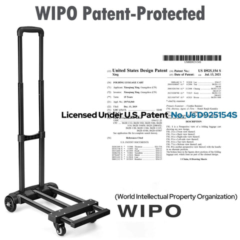 Foldable Luggage Cart for Travel & Moving, 290lbs Dolly Cart with Wheels, foldable hand truck, patent information visible