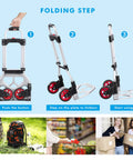 Folding steps of Dolly Cart Folding Hand Truck and Dolly, showing telescoping handle and nylon+rubber wheels, portable for various uses.
