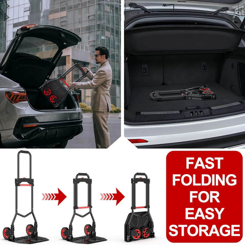 ✝️ Heavy-Duty Steel Folding Hand Truck, 180LB Capacity Dolly cart with Telescoping Handle loading into car trunk