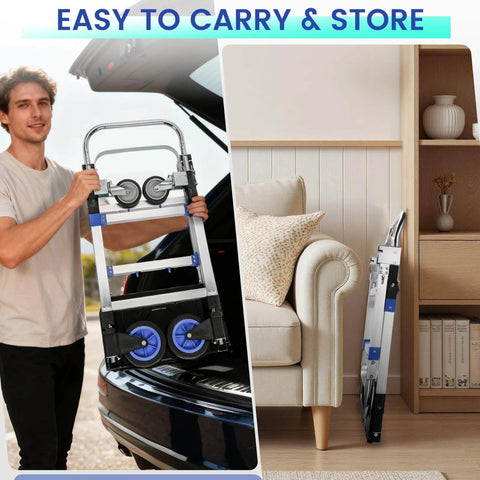 Man loading ✝️ Upgraded 3 in 1 Aluminum Folding Hand Truck, 600 lbs Convertible Heavy Duty Dolly Cart, collapsible design for storage