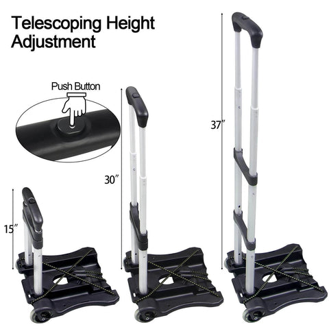 Folding Hand Truck and Dolly 110-lbs Lightweight Portable Luggage Cart for School Travel Office Moving (Black) with telescopic adjustment