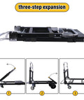 Upgraded 3 in 1 Folding Hand Truck, 600lbs Capacity, Heavy Duty Convertible Dolly showing three-step expansion process