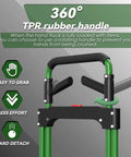 Upgraded Folding Hand Truck Dolly Cart Heavy-Duty 375lb with rubber handle, easy-grab design, green aluminum frame, indoor/outdoor use.