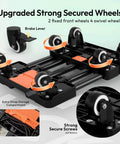 Folding Hand Truck 500lbs base with upgraded wheels, black frame, brake lever, and strap storage, 6-wheel collapsible design