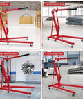 Heavy Duty 2 Ton Folding Hydraulic Engine Hoist with Load Leveler and Adjustable Boom, 6 Swivel Wheels, 4400 lbs Capacity in Various Settings
