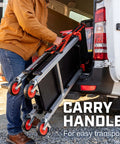 Person loading Heavy Duty Folding Jobsite Cart With Three Shelves And 300 Lb Capacity into vehicle