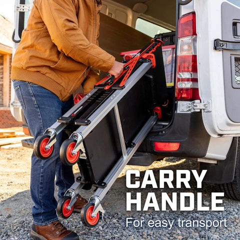 Person loading Heavy Duty Folding Jobsite Cart With Three Shelves And 300 Lb Capacity into vehicle