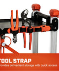 Heavy Duty Folding Jobsite Cart With Three Shelves And 300 Lb Capacity No Assembly Required Pro Grade Tradesman Utility Cart Crescent SiteRunner F3SCBL tool strap shown