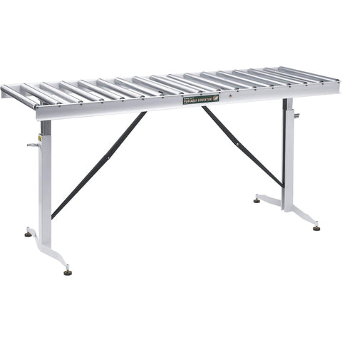 Adjustable Folding Roller Conveyor Table 66-Inch length by 24-Inch wide 17-Ball Bearing Rollers, 500 Lbs material support