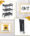 Front view and folded view of Pack N Roll Folding Collapsible Service Cart With 150 Lb Capacity, Locking Mechanism For Stability