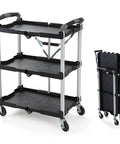 Pack N Roll Folding Collapsible Service Cart With 150 Lb Capacity, Locking Mechanism For Stability, Portable Black Design