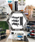Collage of Pack N Roll Folding Collapsible Service Cart With 150 Lb Capacity used in garage, office, workshop, and restaurant settings