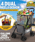 Upgraded 36 Gallon Folding Shopping Cart With Wheels For Groceries And More, 80lb Capacity, 360 Degree Wheel Mobility, Removable Tote Bag