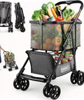 Upgraded 36 Gallon Folding Shopping Cart With Wheels For Groceries And More, 80lb Capacity, 360 Degree Wheel Mobility, Removable Tote Bag