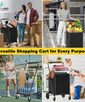 Beefy Folding Shopping Cart With 5.0 Cu Ft Capacity 480 Lb Load 360 Degree Braked Swivel Wheels Dual Basket System Liner