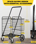 Beefy Folding Shopping Cart With 5.0 Cu Ft Capacity 480 Lb Load 360 Degree Braked Swivel Wheels Dual Basket System Removable Liner