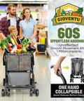 Upgraded 36 Gallon Folding Shopping Cart With Wheels For Groceries And More, 80lb Capacity, 360 Degree Wheel Mobility, Removable Tote Bag