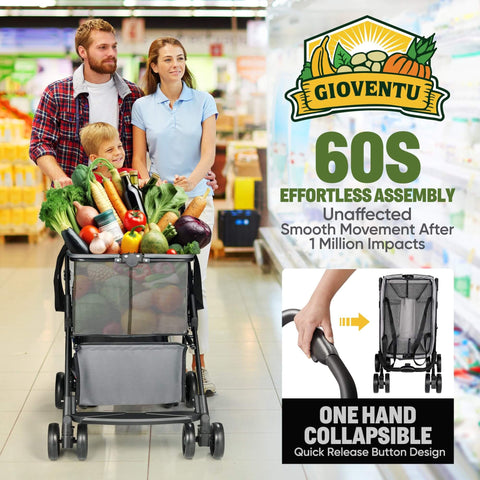 Upgraded 36 Gallon Folding Shopping Cart With Wheels For Groceries And More, 80lb Capacity, 360 Degree Wheel Mobility, Removable Tote Bag