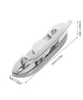 Side view of folding boat cleat, marine-grade stainless steel, 12 cm long (4.7 in) for mooring.