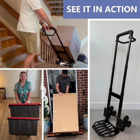 460 LBS Stair Climbing Dolly in use on stairs, folding cart with telescoping handle, thickened steel design for warehouses, homes, offices