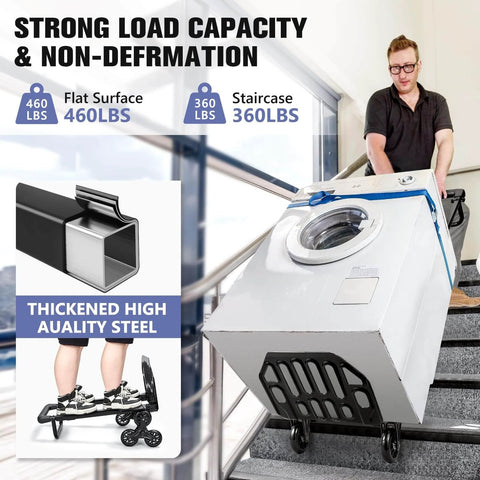 460 LBS Stair Climbing Dolly, Folding Dolly Cart with Wheels for Stairs used for moving washing machine down stairs