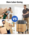 Comparison of manual box carrying vs Foldable Luggage Cart for Travel & Moving, 290lbs Dolly Cart with Wheels, in a home setting.