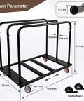 Heavy Duty Folding Table Cart For Moving Tables, 1800 Lb Capacity, Adjustable Drywall Dolly With 5 Inch PU Swivel Wheels, Carries Up To 10 Tables, Ideal For Parties, Hotels, Factories, Warehouses, Eastrexon, shown with dimensions and binding rope