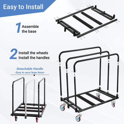 Heavy Duty Folding Table Cart With 2000 Lbs Capacity And 10 Tables 5 Inch Swivel Wheels Durable Table Dolly For Party Events Factory Hotel And Warehouse Use Adjustable Bottom Rods For Flexible Load Sizing And Easy Moving assembly instructions