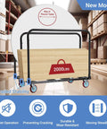 Heavy Duty Folding Table Cart With 2000 Lbs Capacity And 10 Tables 5 Inch Swivel Wheels Durable Table Dolly For Party Events Factory Hotel And Warehouse Use Adjustable Bottom Rods For Flexible Load Sizing And Easy Moving, shown with stacked tables in a warehouse.