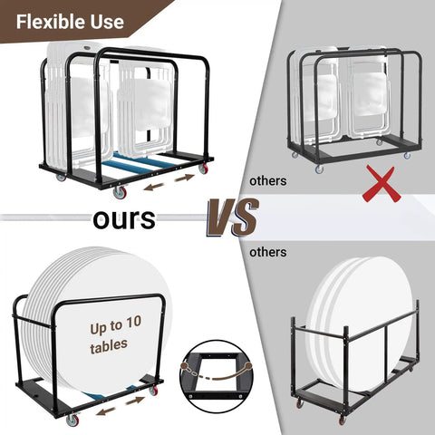 Comparison of Eastrexon Heavy Duty Folding Table Cart for Moving Tables 1800 lb Capacity with others; ideal for parties and warehouses.