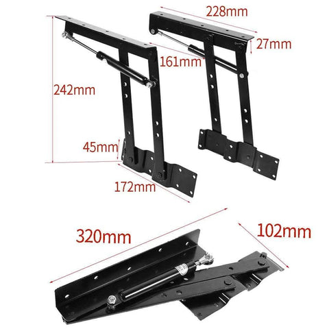 1pair Folding up Top Table Mechanism Hardware Fitting Hinge, Desk Mechanism Hardware Fitting Hinge Spring Standing Rack in folded and unfolded positions