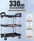 Portable Folding Service Cart With Three Tiers 330 Lb Capacity Workhorse Rolling Utility Cart On Wheels