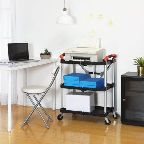Portable Folding Tool Service Cart On The Go With 150 Lb Capacity, Locking Mechanism, Three Shelf Ergonomic Design, Black Red Finish